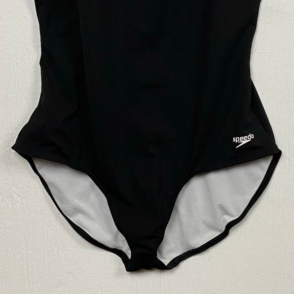 Speedo Women's Endurance+ Black Stripe High Neck One Piece Swimsuit Size 14 - Picture 3 of 10